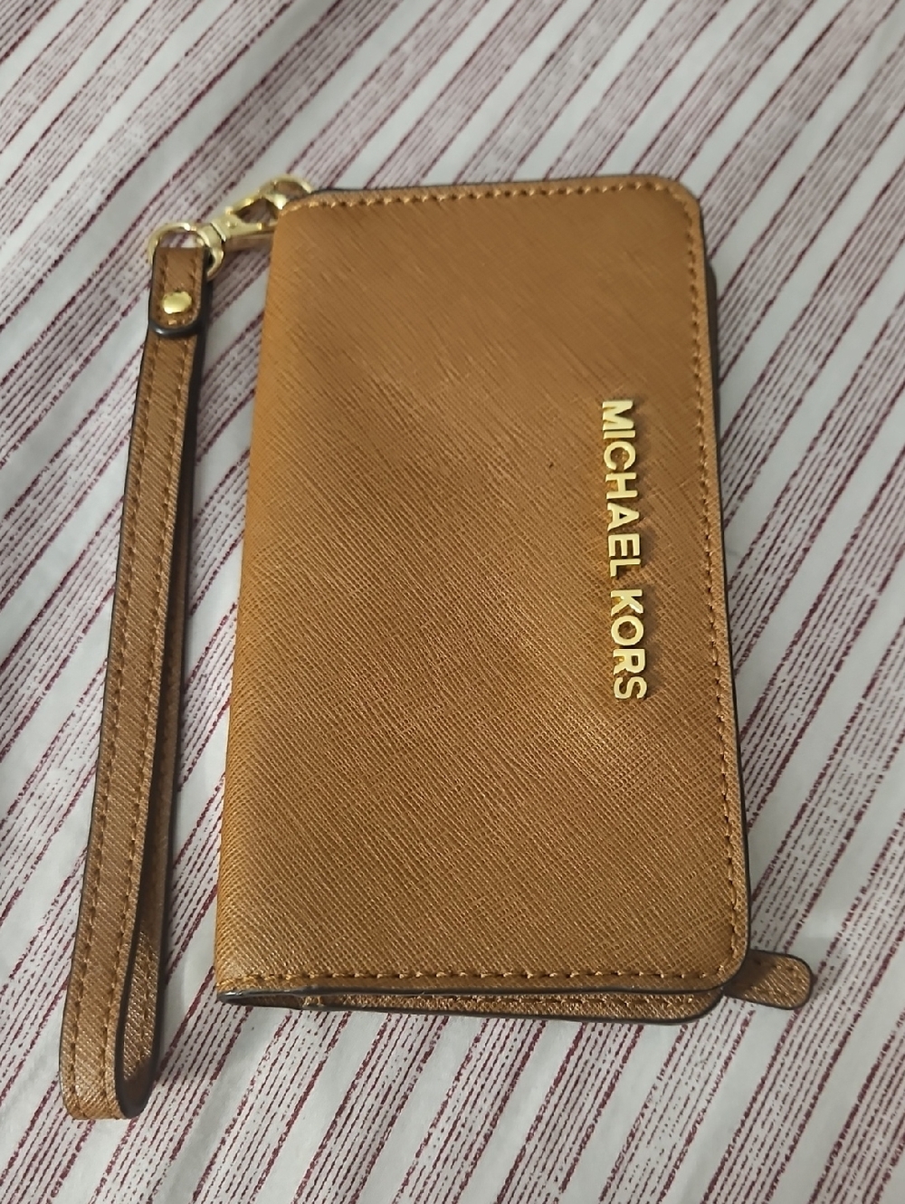 Michael Kors Gold-Tan Leather Wristlet Card Case